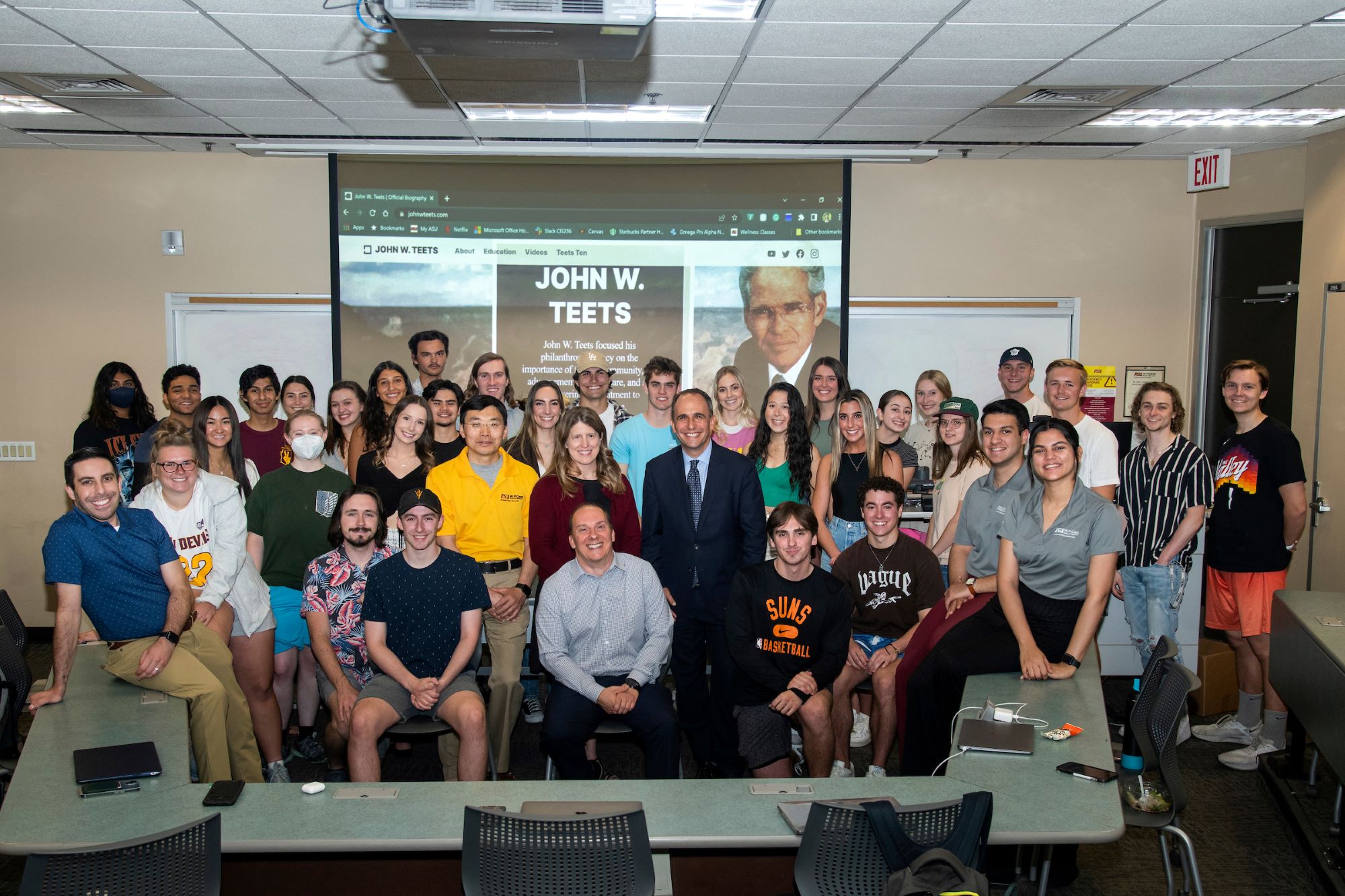 Teets Award winner Eric Knott surrounded by his class when presented with his award.