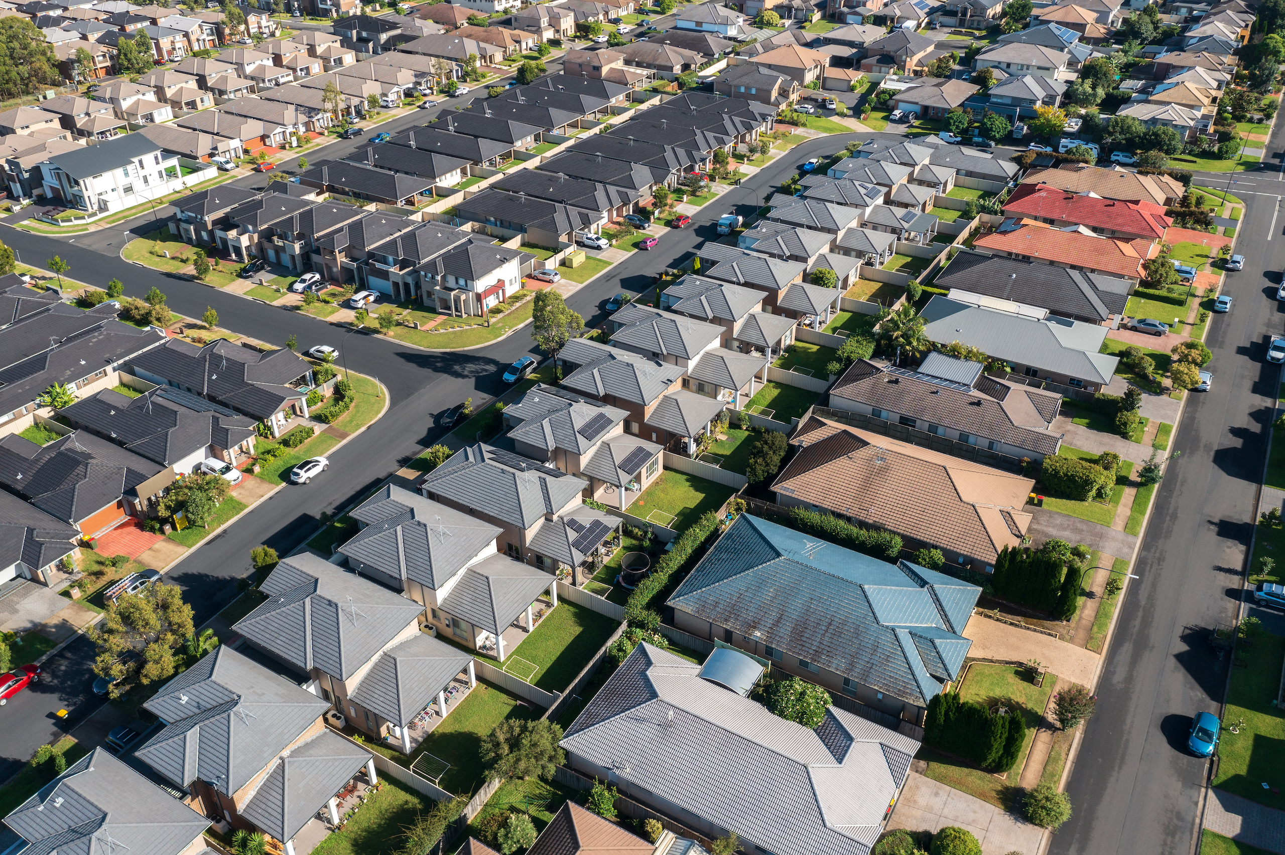 Arial view of cookie cutter style homes