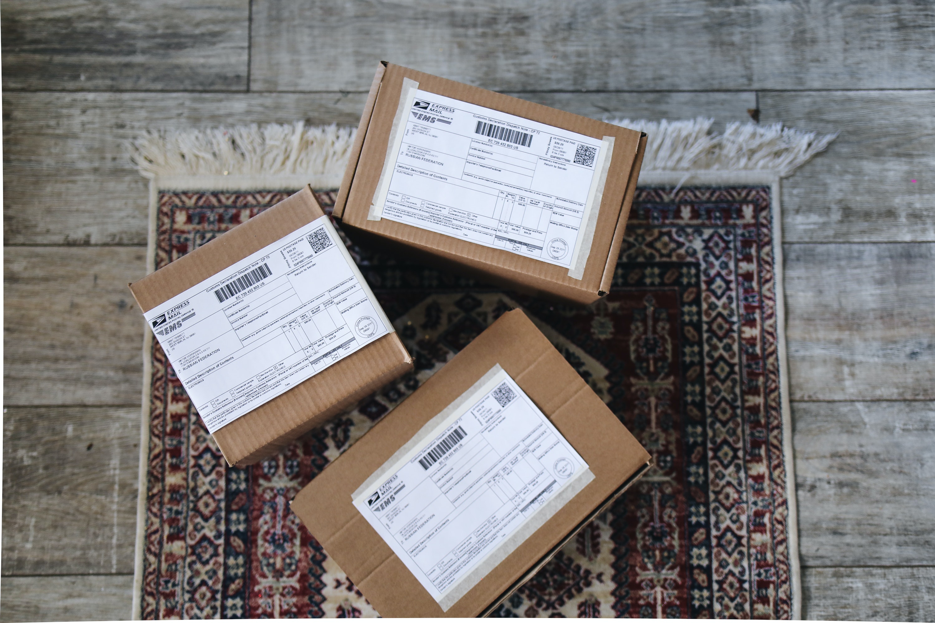 Three cardboard packages.