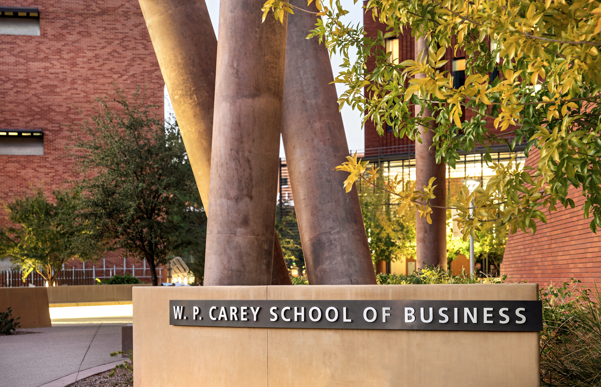 A W. P. Carey sign on the ASU Tempe campus