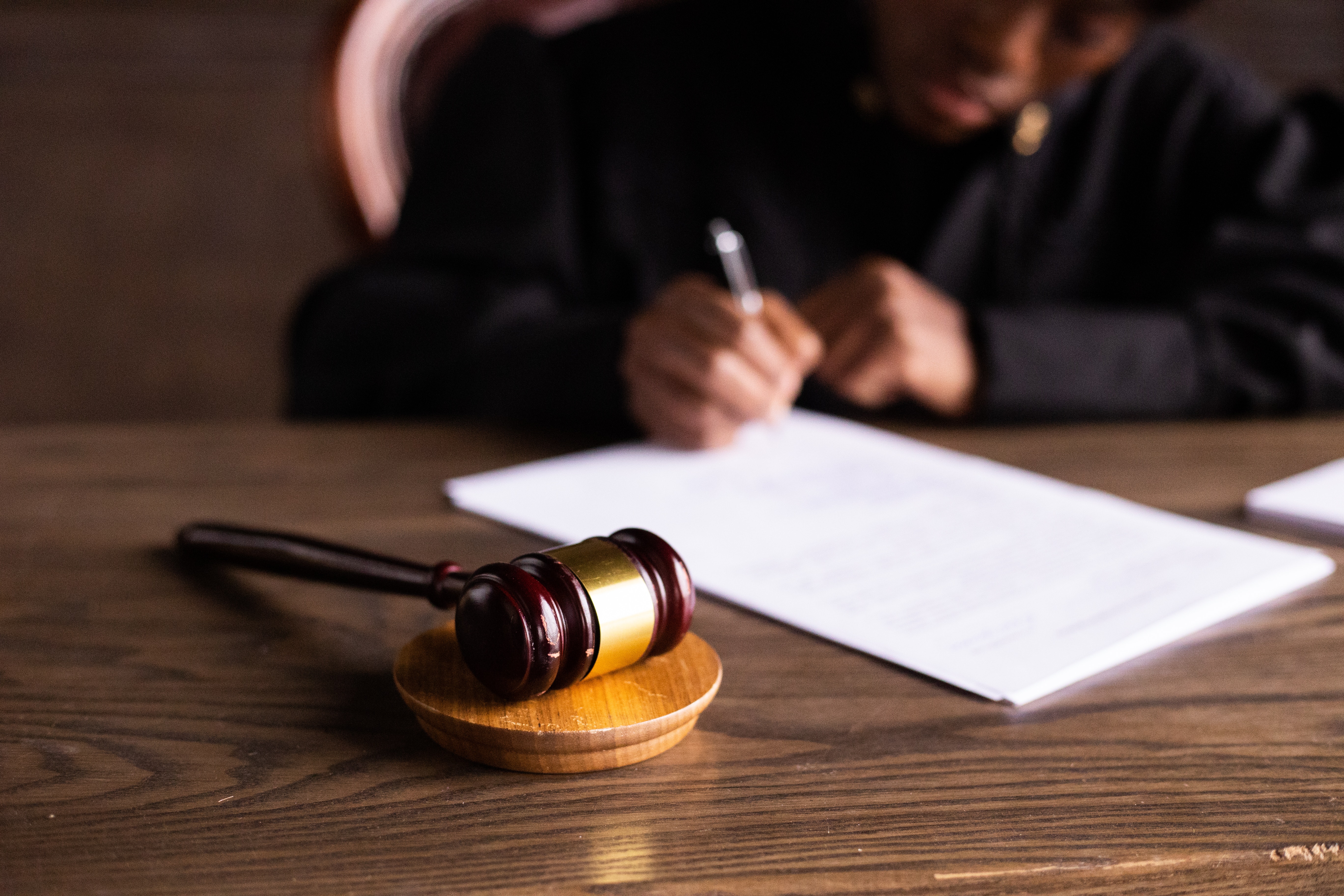 Gavel on desk.