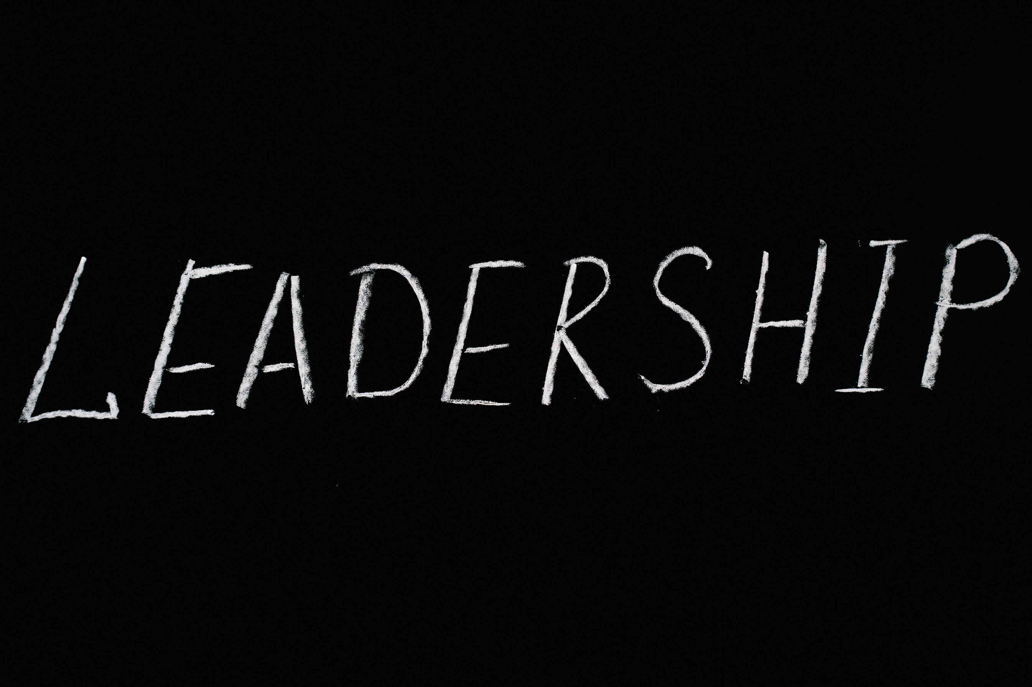 Chalkboard that reads "leadership."
