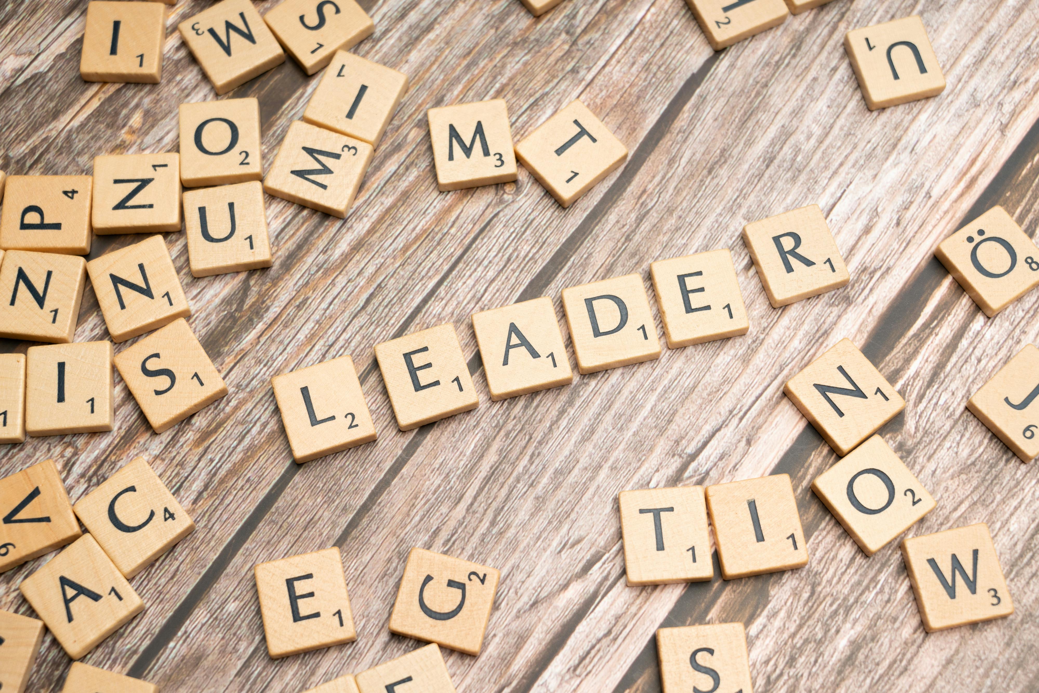 "Leadership" spelled out in scrabble letters.