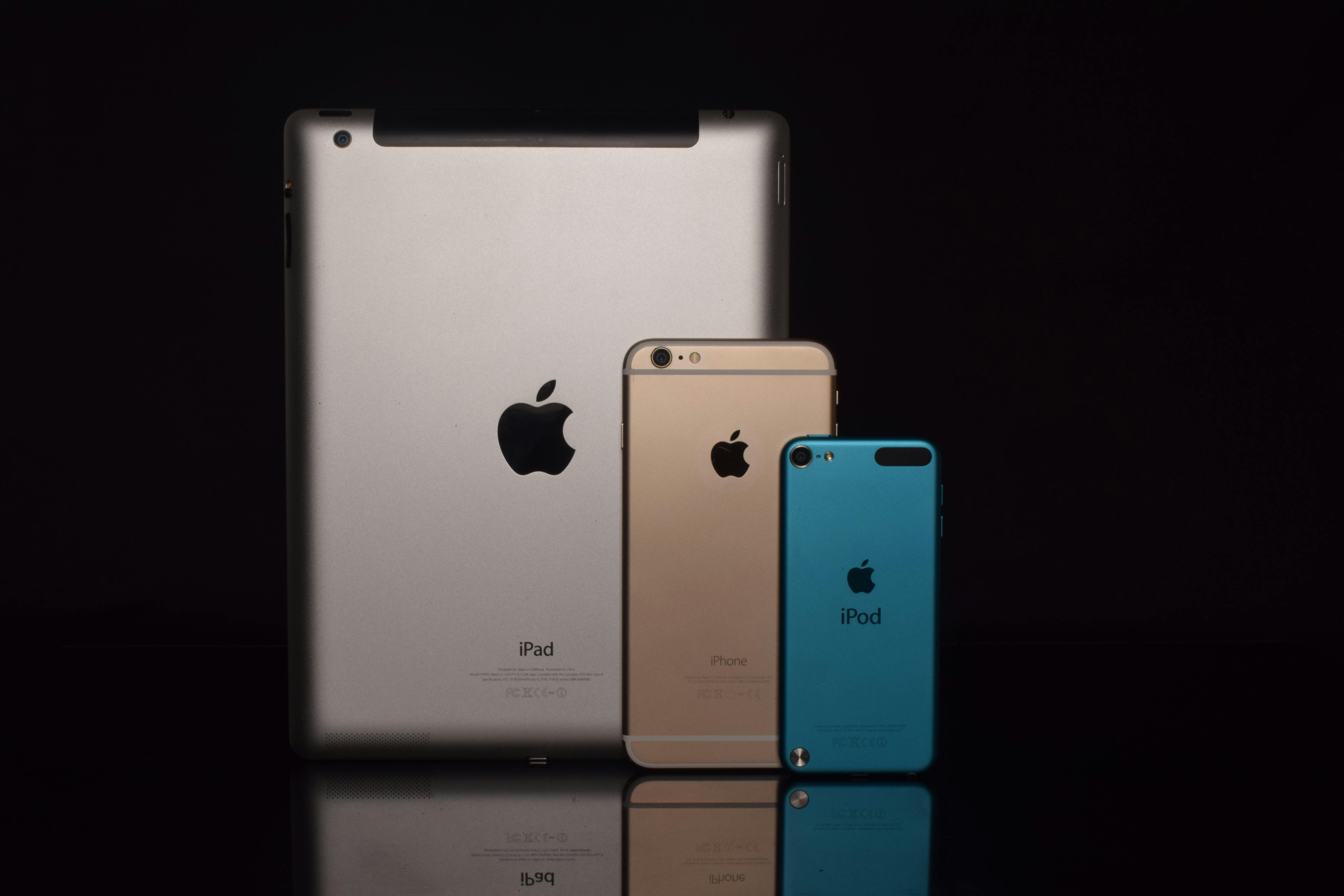 Photo featuring an iPad, iPhone, and iPod.