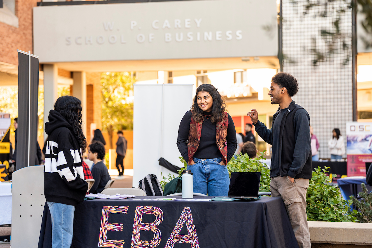 Students at the Entertainment Business Association EBA club booth