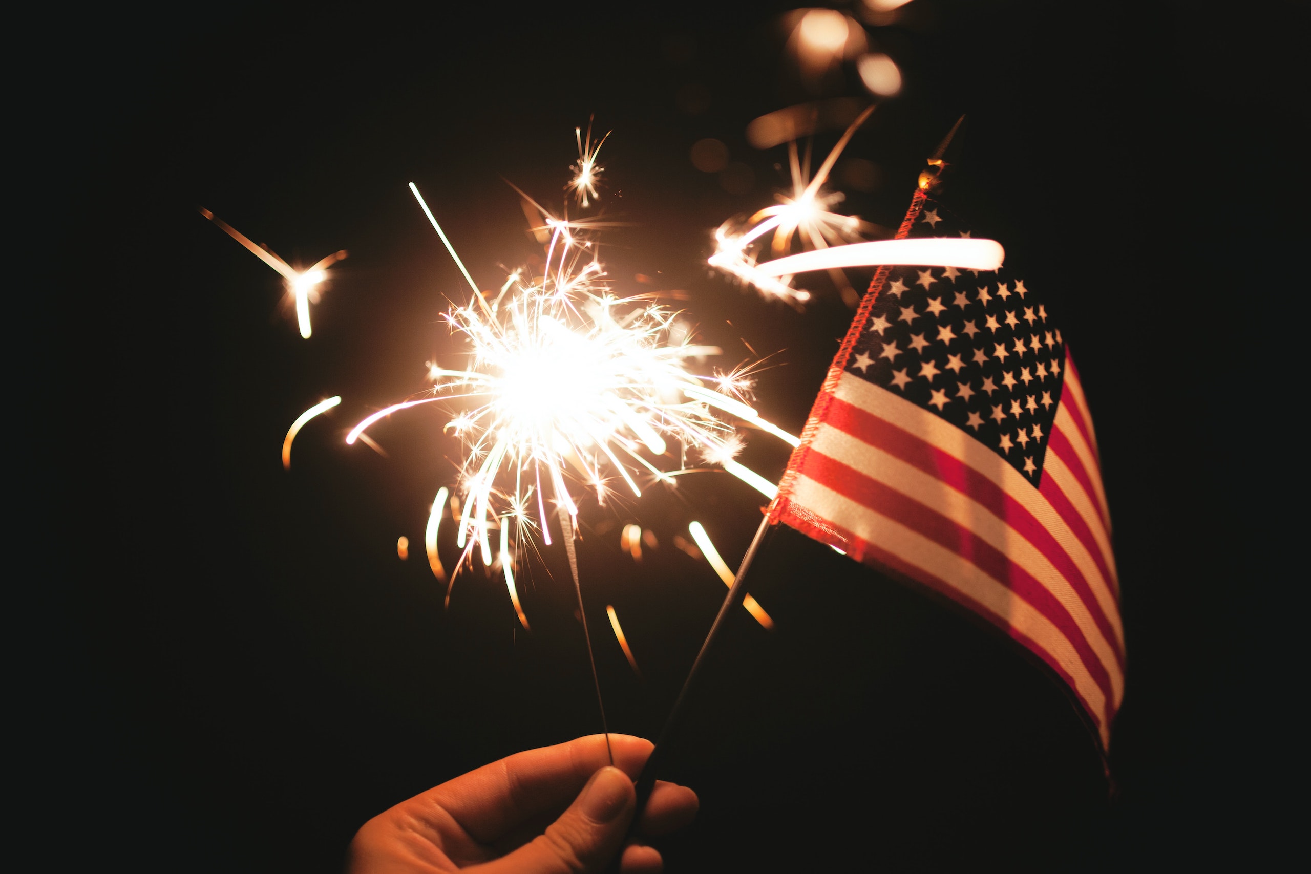 Fourth of July sparkler and American flag