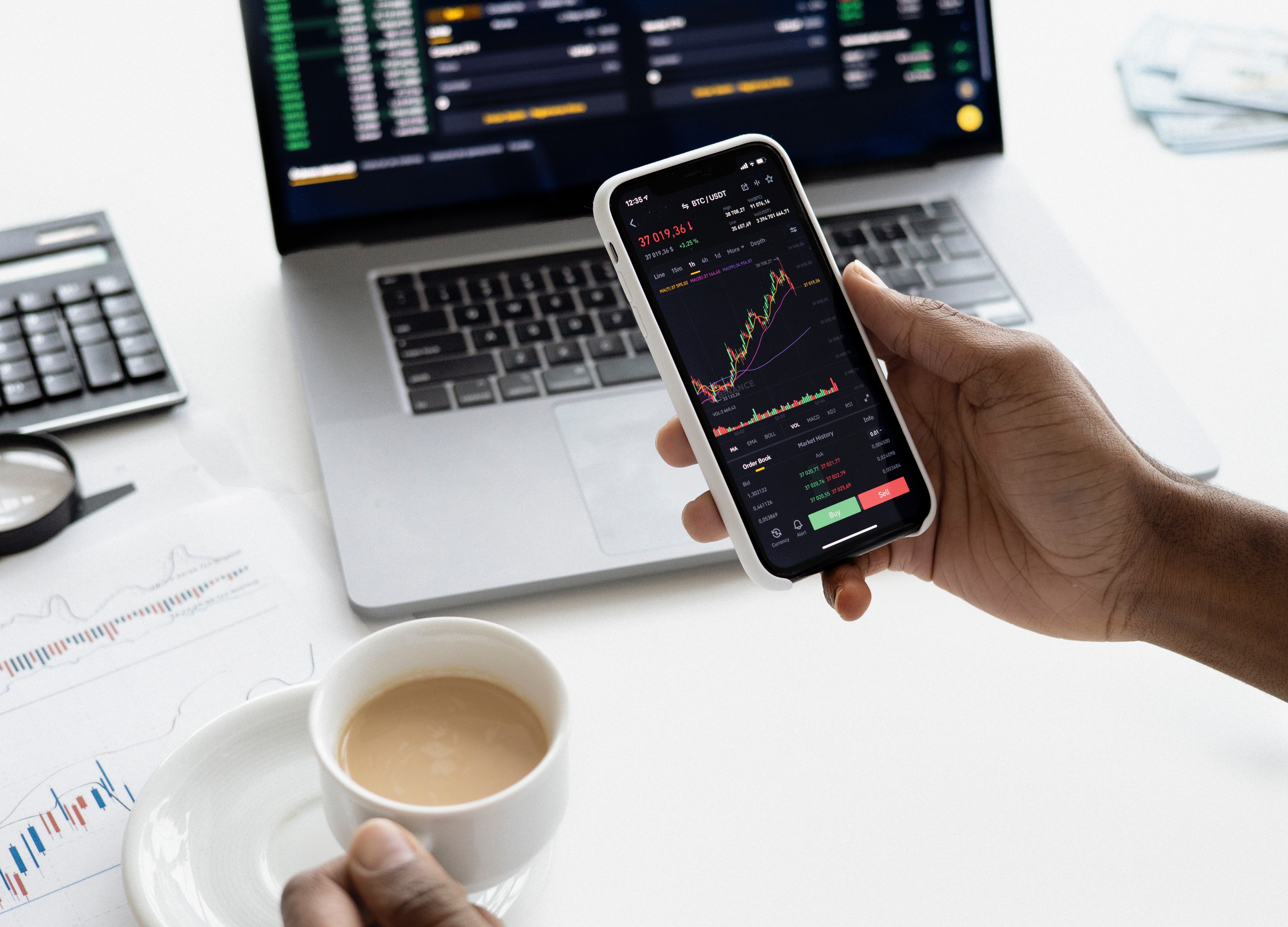 Stock market chart on phone.
