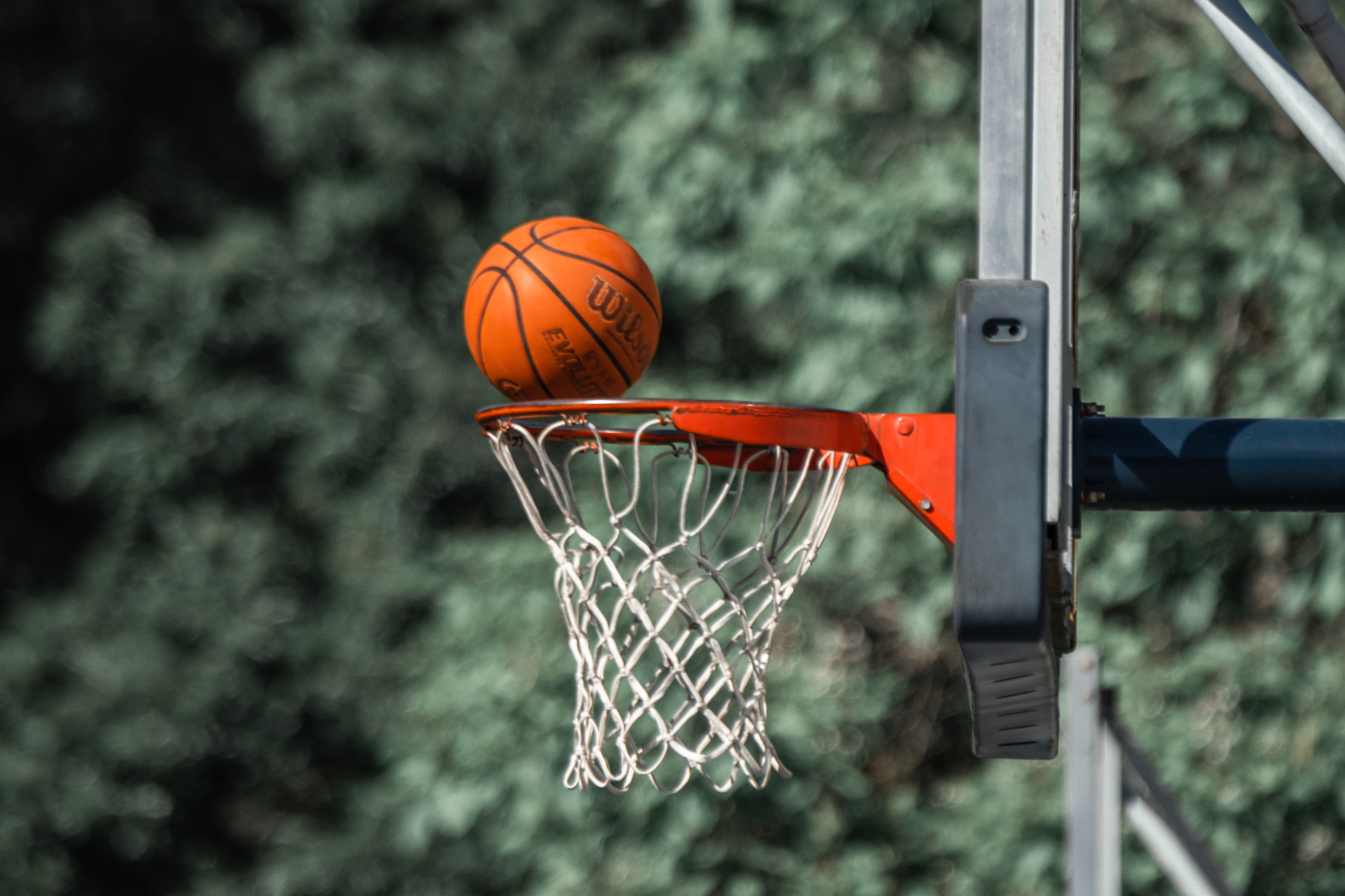 Basketball and hoop.