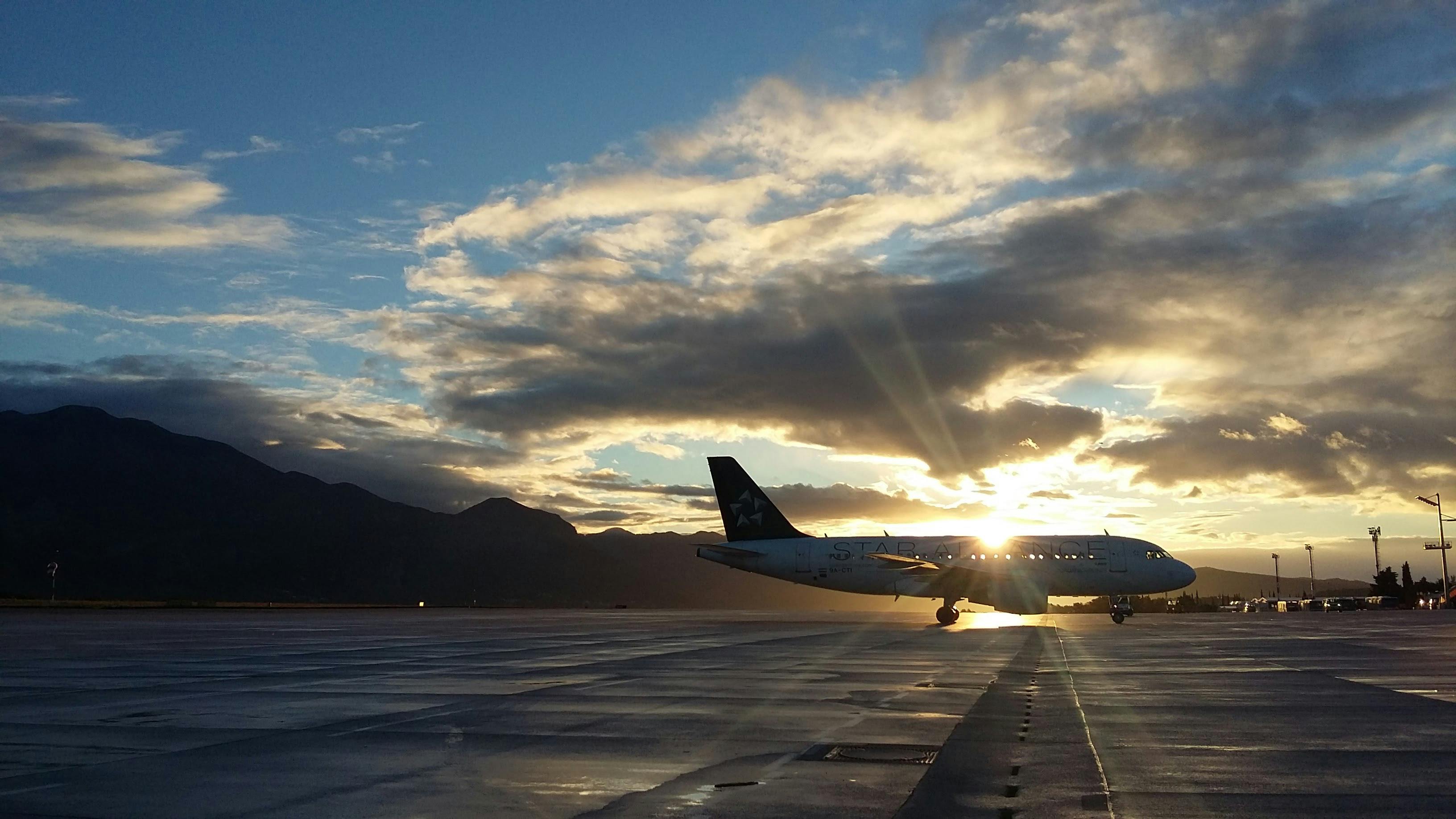 A plane at an airport.