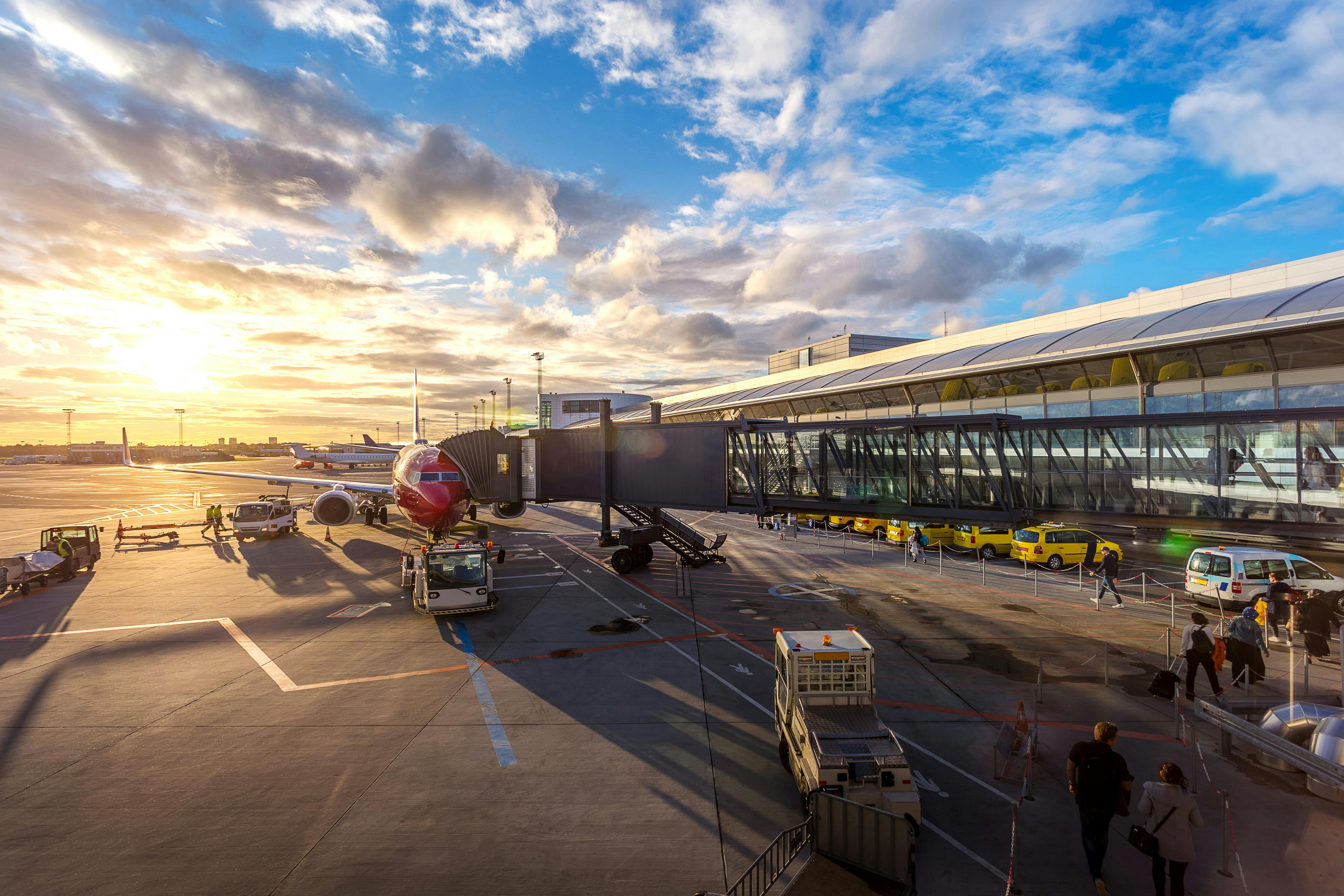 An airplane at an airport.