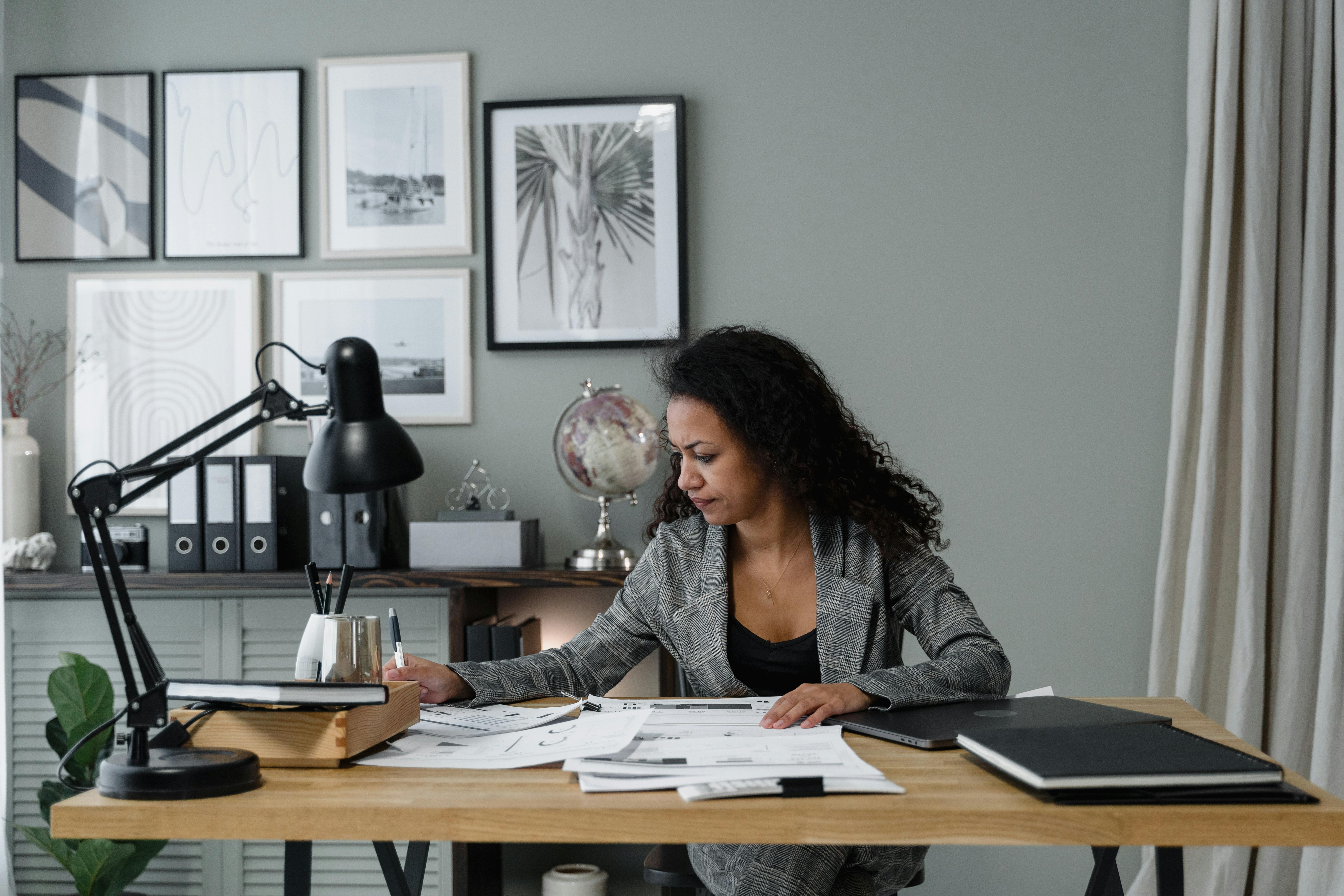 woman works from home