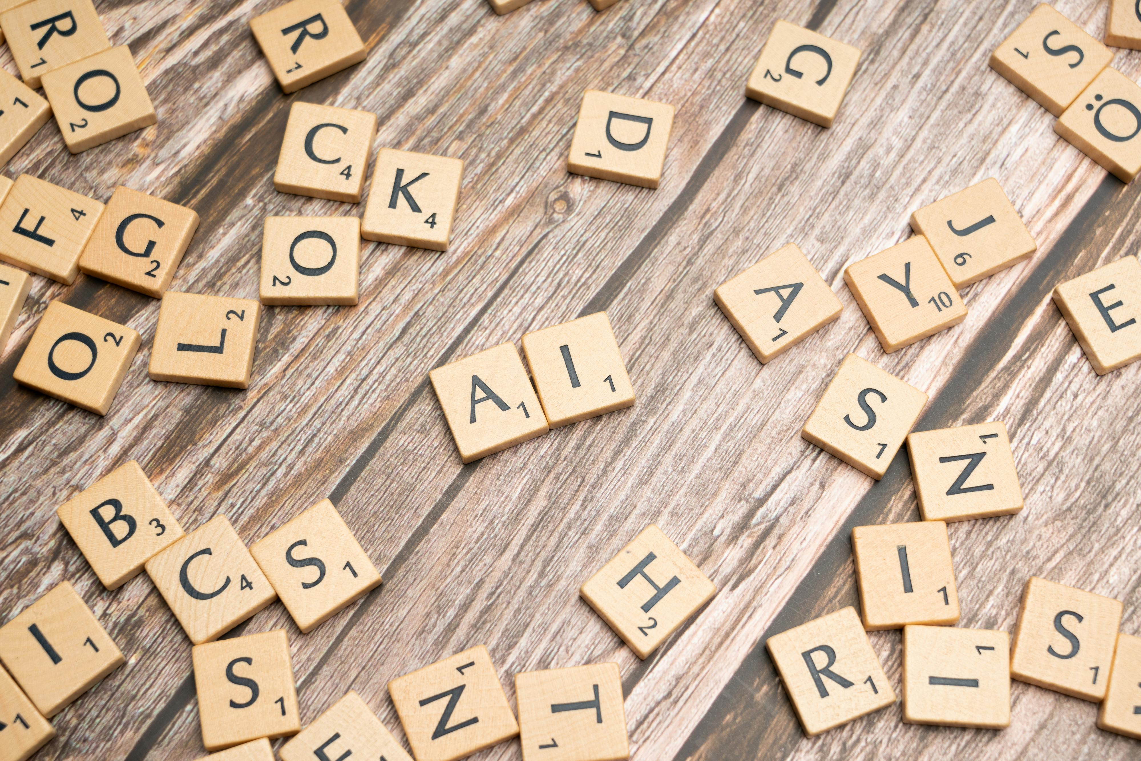Scrabble letters spelling the words "AI"